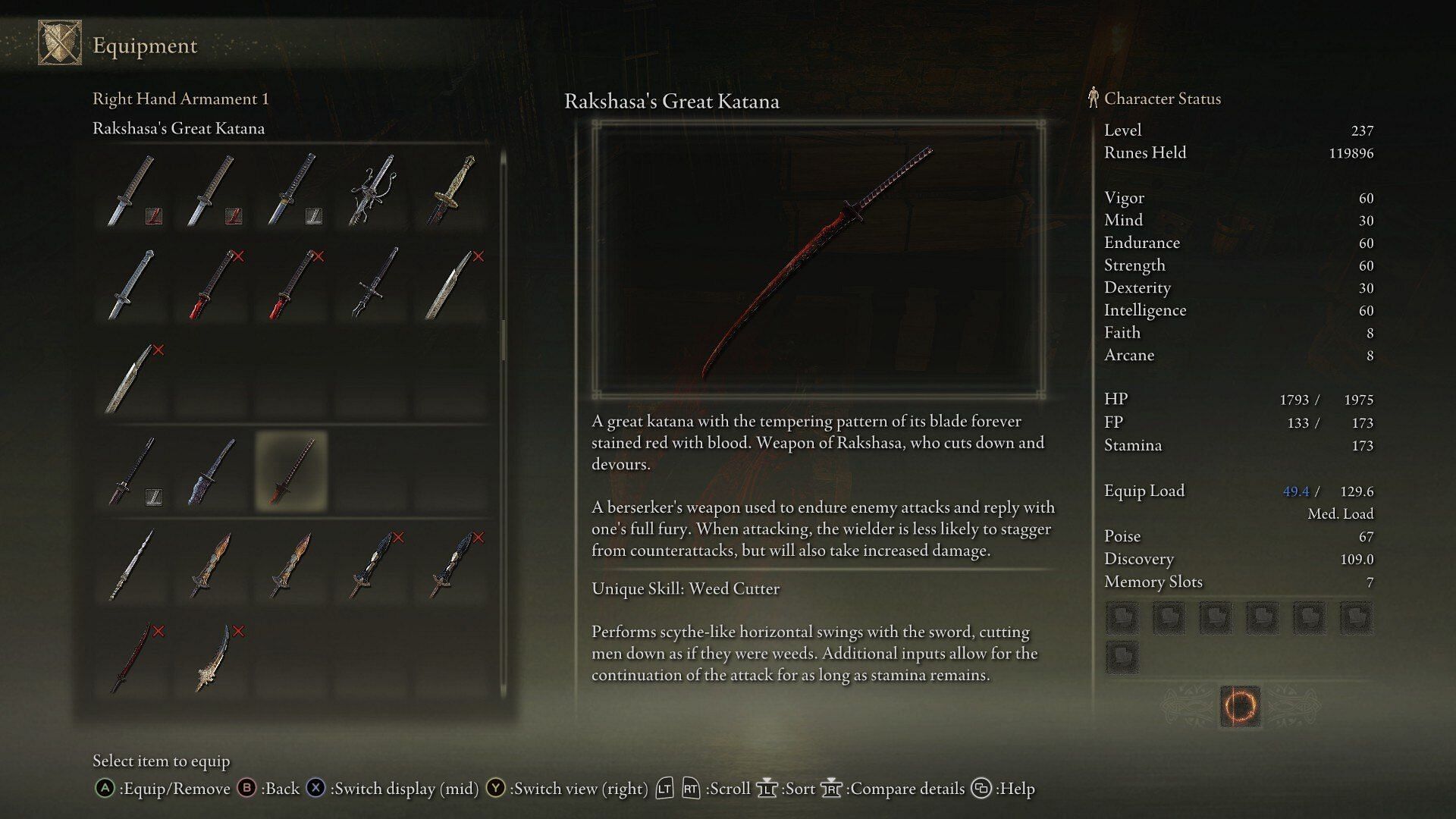 The Rashasa's Great Katana in Elden Ring Shadow of the Erdtree (Image via FromSoftware)